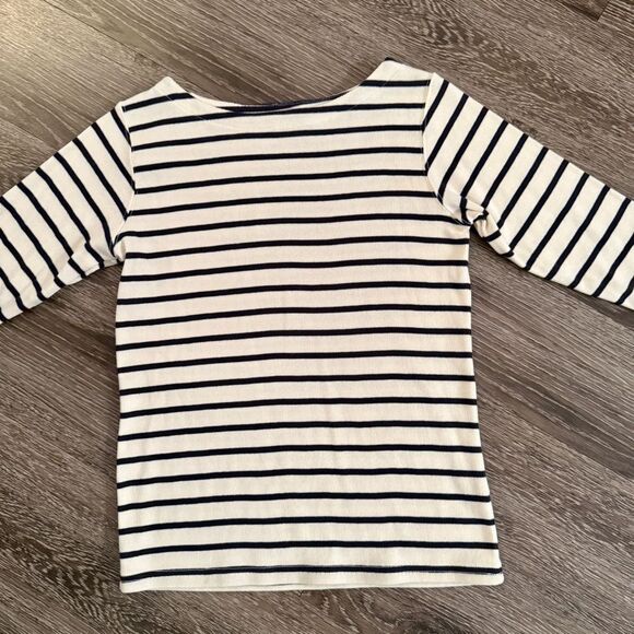 L.L Bean Cream and Navy Striped 3/4 Sleeve Boatneck - Picture 3 of 9
